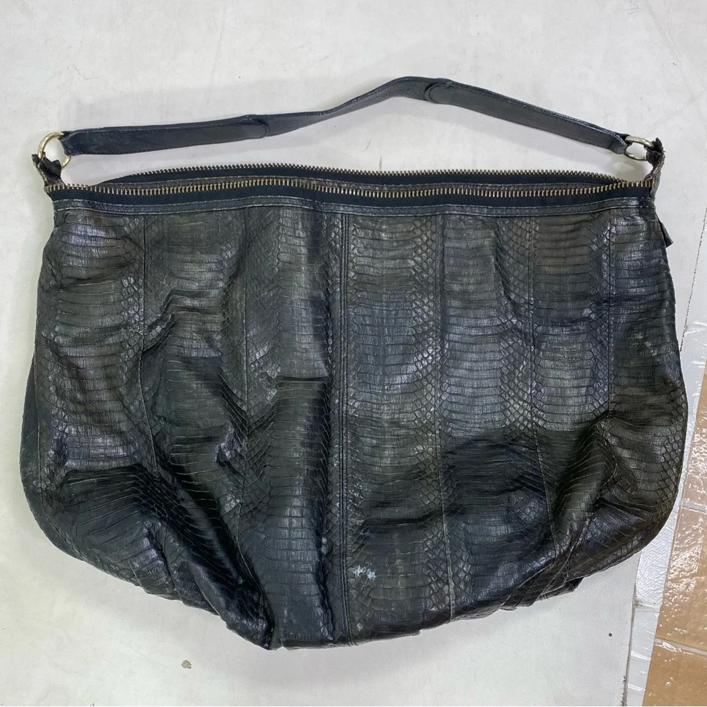 Angel Jackson XL python snakeskin fringe leather shoulder bag tote